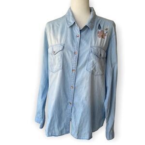 Faded Glory Cotton Light Denim Boyfriend Embroidered Flowers SZ 20